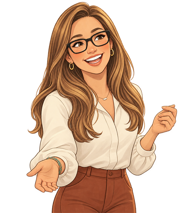 Illustration of Linda offering something with an open hand